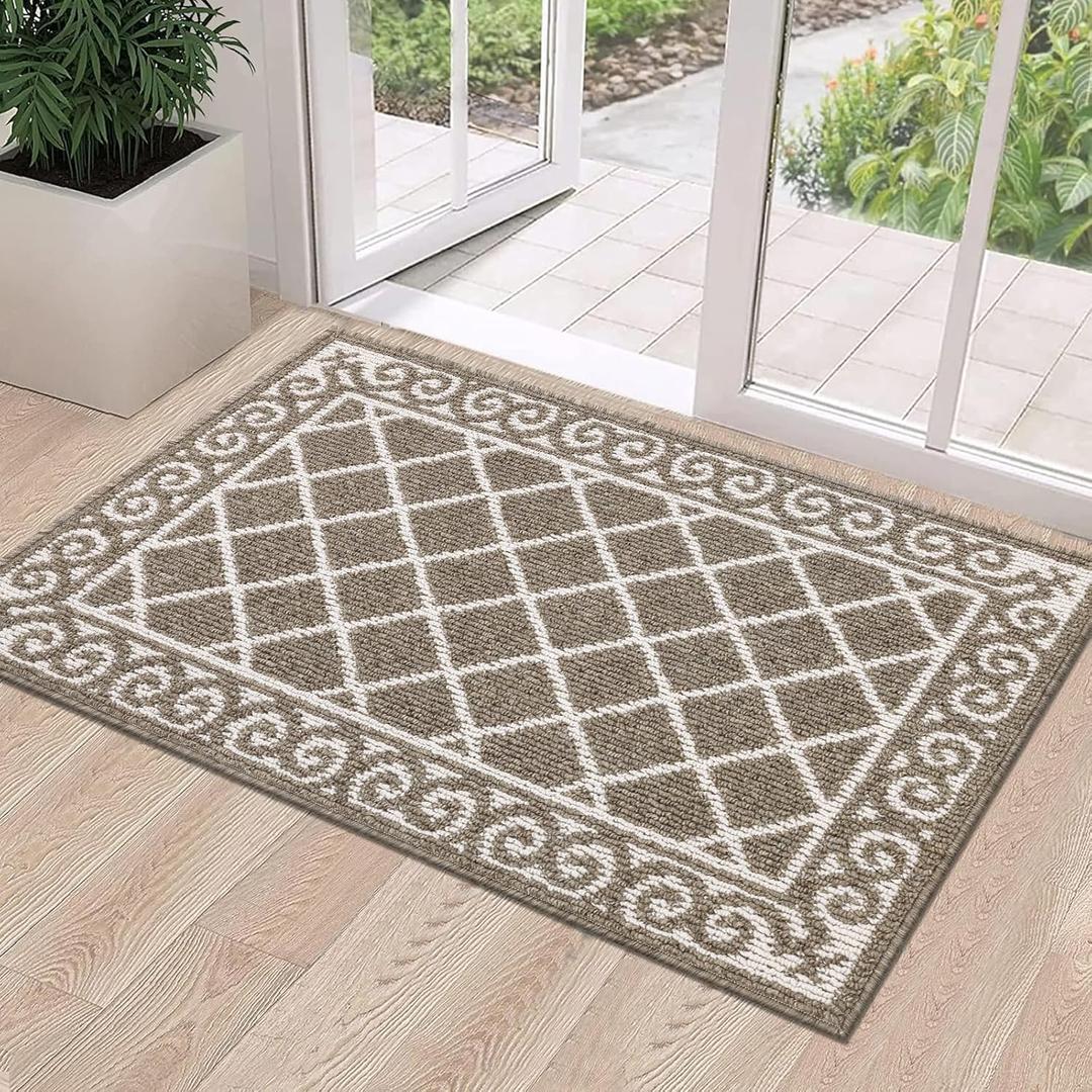 HEBE Indoor Door Mat 24''x36'' Non Slip Front Door Welcome Mats Washable Shoe Mats Dirt Trapper for Entryway Low Profile Kitchen Carpet for Entrance Hallways Entrance Mat for Dogs (Coffee)