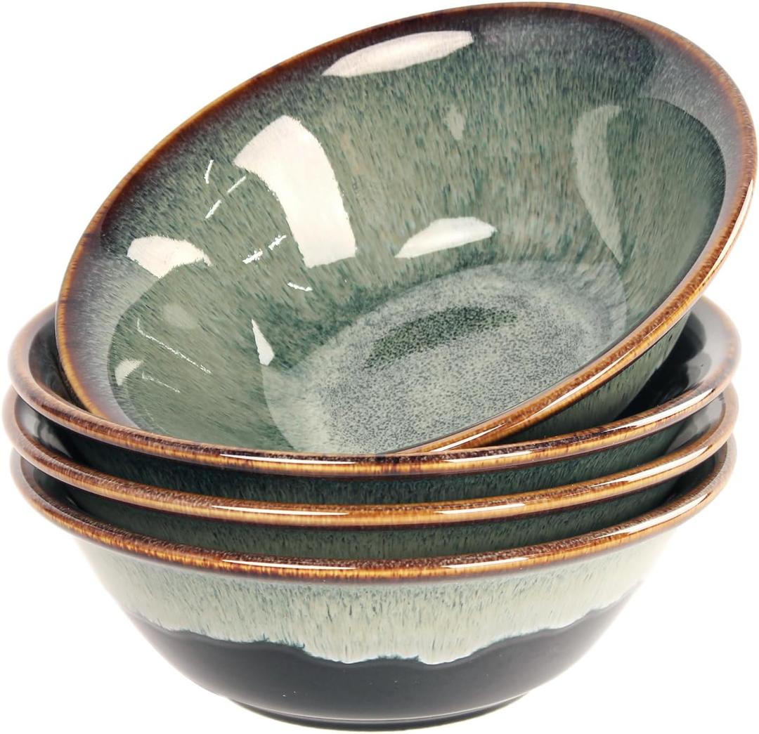 Cereal bowls 11 OZ, Ceramic Soup Bowl for Kitchen, Black reactive glaze Bowl for Pho, Chip, Fruits, Salad, Noodle, Ramen, Suit For Housewarming - 5.9 Inch, Set of 4