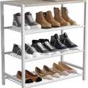 HOMEFORT 4-Tier Shoe Rack, Modern Industrial Shoe Storage Tower, Narrow Shoe Organizer for Closet Entryway, Small Shoe Rack Table with Durable Metal Shelves and MDF Top, White Oak
