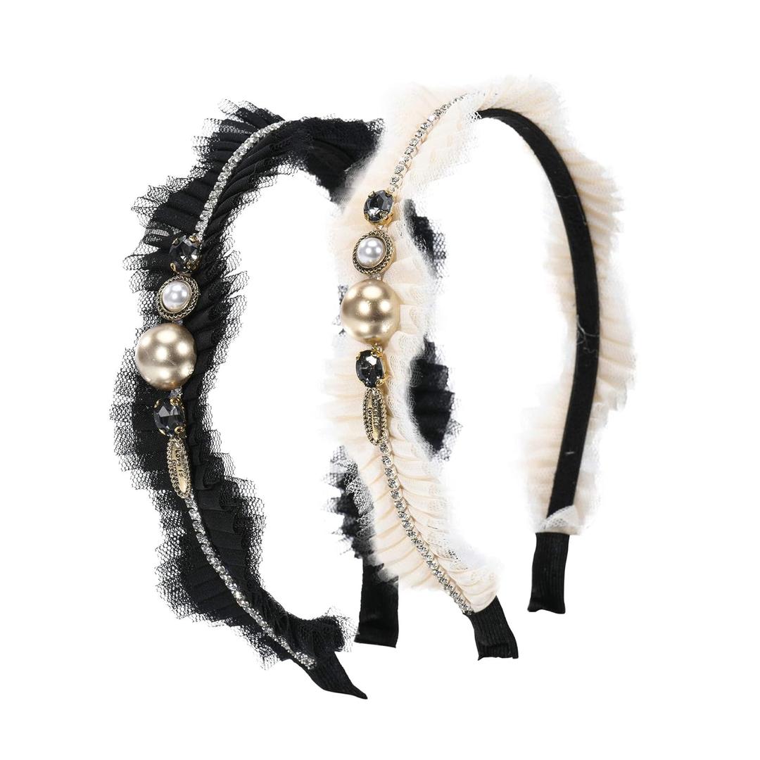 Headbands for Women's Hair, Fashion Women Hair Accessories, Jeweled Beaded Black White Lace Headbands for Women