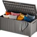 EAST OAK Outdoor Storage Box, 120 Gallon Deck Box with Stainless Steel Rods Large Resin Storage Bin for Patio Cushions, Garden Tools, Waterproof and UV Resistant, Lockable, Grey