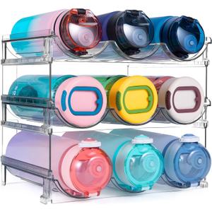 Water Bottle Organizer for Cabinet, 3 Pack Water Bottle Organization and Storage Shelf, Plastic Water Bottle Holder Rack for Fridge, Kitchen, Desktop