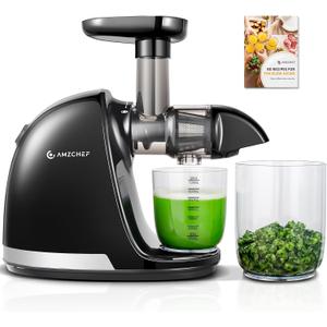Cold Press Juicer Machines, AMZCHEF Slow Masticating Juicer with Reverse Function, High Juice Yield, Easy Clean with Brush, Recipes for High Nutrient Fruits and Vegetables, Black(Updated)