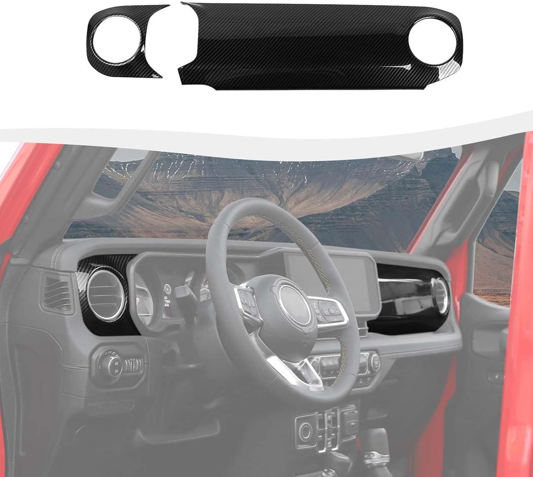 Center Console Dashboard Decorative Panel Trim Cover Kit Compatible with 2024-2026+ Jeep Wrangler JL JLU & Jeep Gladiator JT(Carbon Fiber)