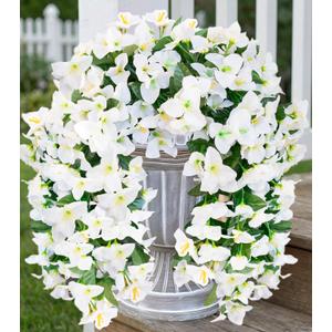 HyeFlora Bougainvillea Artificial Hanging Flowers Plants for Outdoors Decoration, 2pcs White Fake Flowers Silk Bougainvillea Vines Realistic UV Resistant Faux Flowers for Outdoor Planters Patio Yard