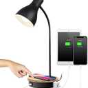 LALISU Metal Desk Lamp Wireless Charging Table Lamp Touch Reading Lights Arc Desk Lamps for Bedroom, 3 Way Dimmable Bedside Lamp with USB Charging Ports Lamp for Study Room and Office (Black)