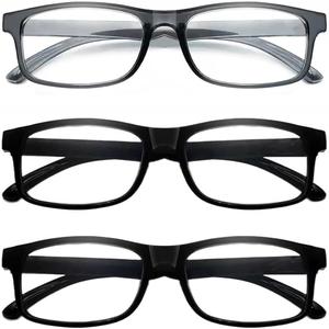 CVVTSPE 3 Pack Reading Glasses Blue Light Blocking, Reading Glasses for Women Men, Anti UV/ Glare Filter Lightweight Eyeglasses (2 Black 1 Grey, 1.5, multiplier_x)