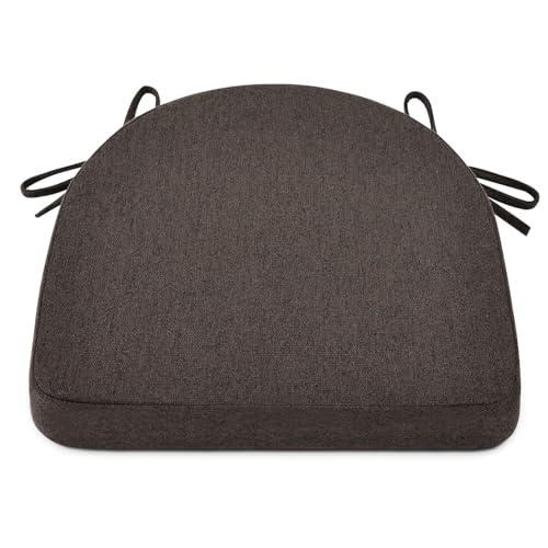 Shinnwa Dining Chair Cushions, Non-Slip Kitchen Chair Cushions with Ties and Machine Washable Cover, 17 x 16.5 x 2in, Dark Brown