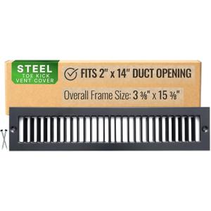 Fits 2x14 Duct Opening | Toe Kick Vent Cover by Handua | Cabinet Toe Kick Space Register Grille | HVAC Toe Space Vent Cover | Outer Dimensions: 3 3/8" X 15 3/8" | Black