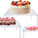 3 Pcs Square Acrylic Cake Stands, Akamino Reusable Round Cupcake Holder for Dessert Cake Pizza, Display Stand Party Serving Platter for Christmas Wedding Birthday Baby Shower Tea Party