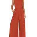 BTFBM Womens Casual Jumpsuits Dressy 2026 Spring One Piece Outfits Crew Neck Sleeveless Knit Wide Leg Pants Romper Beach(Brick Red, Small) (Orange, S)