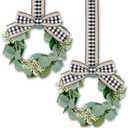 Syhood 2 Pieces 9" Mini Eucalyptus Wreath Artificial Spring Summer Greenery Wreath for Front Door Farmhouse Kitchen Cabinet with Ribbon for Porch Wall Window Decor(Plaid Bow Style)