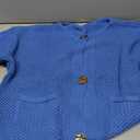 Balimtoy Women’s Cropped Sweater Jackets Cute Crewneck Button Down Long Sleeve Crop Knit Cardigan with Pocket Blue XL