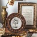 SIKOO 4×4 Vintage Picture Frame Antique Round Picture Frame Tabletop and Wall Mount Display Vintage Wall Decor, Bronze Gold