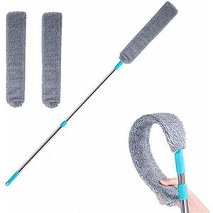Retractable Gap Dust Cleaner Under Appliance Microfiber Duster Dust Brush with Extension Pole (36 to 49 inches) Cleaning Duster for Bed High Ceilings Furniture Bottom Household Gap Duster Gray