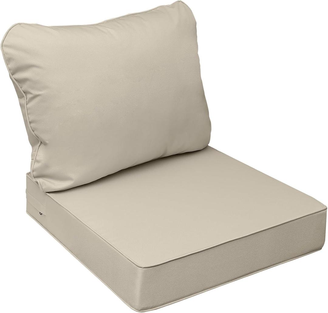 AAAAAcessories Outdoor Seat Cushions for Chairs, Fade-Resistant, Waterproof Patio Furniture Replacement Cushions, 23.5" x 25.5" x 5" + 23.5" x 19", Beige