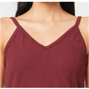 Women's Solid Shoulder Straps Sleeveless Top, Burgundy, M (No Brand)