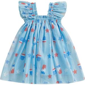 4th of July Toddler Baby Girl Outfit Stars Sleeveless Tulle Tutu Dresses Girls Fourth of July Dress (Blue)