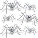 6pcs Halloween Disco Spider Decor 7.9'' 3.9'' Fake Spider Disco Ball Table Decoration Silver Vintage Glitter Mosaic Mirror Web Ornament for Indoor Tabletop Haunted House Hanging Prop Party Decor