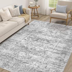 Vintage Living Room Area Rug 6x9 - Large Soft Washable Oriental Traditional Distressed Farmhouse Rugs for Bedroom - Indoor Floor Accent Carpet for Home Office House Decor - Distressed Grey