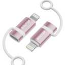 [MFi Certified] 36W USB C to Lightning Cable Adapter, Support Data Sync/PD Fast Charging Compatible with iPhone iPad AirPods, with Anti-Lost Holder - Rose Gold 2 Pack