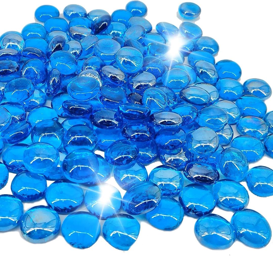 5 Pound Fire Pit Glass 3/4 Inch Reflective Round Fire Glass Drops Beads Rocks for Natural or Propane Fire Pit and Landscaping Pacific Blue