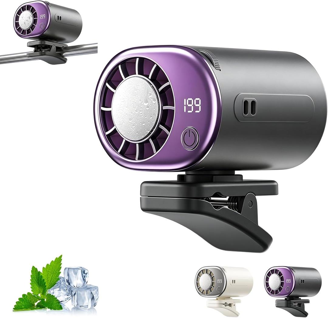 Car Clip on Air Conditioner Fan with Led Display,Portable Mini Cooling System Fans for Car,360Rotation & 3-Speeds Bladeless Clip on Fan,USB Rechargeable Personal Fan for Cars,Work,Camping (Black), Medium