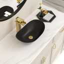 Bowl Sinks For Bathrooms 17" x 11" Oval Black Vessel Sink Modern Boat Shape Artistic Basin Bathroom Vessel Sink Above Counter Porcelain Ceramic Black Small Deep Vessel Sink