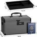 Medicine Lock Box with Code, Locking Medicine Box with Removable Tray & Pocket Bag, Portable First Aid Box for Home, 14 * 8.85 * 7.5 Inch (Black)