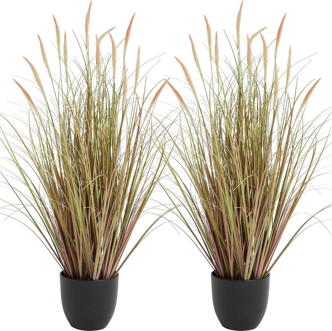 KOL 3ft 2-Pack Artificial Cattail Reed Grass, 35in Indoor Fake Onion Grass