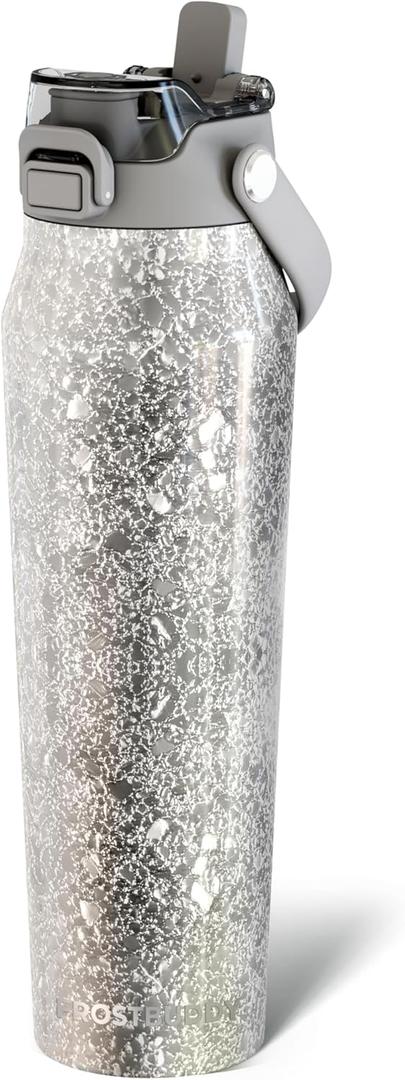 Frost Buddy 32oz Insulated Water Bottle with Straw & Chug Lid | Leak-Proof Stainless Steel | 24-Hours Cold | Sweat-Proof, Cup Holder Friendly | Ideal for Gym, Travel, Sports & Everyday Hydration (Silver Sleigh)