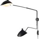 Vintage Industrial Wall Light Metal Long Arm, Wall Lamp Bedside Lamp with Switch, 1.8 M Cable with Plug Inside Adjustable Wall Lamps for Living Room Office, Black