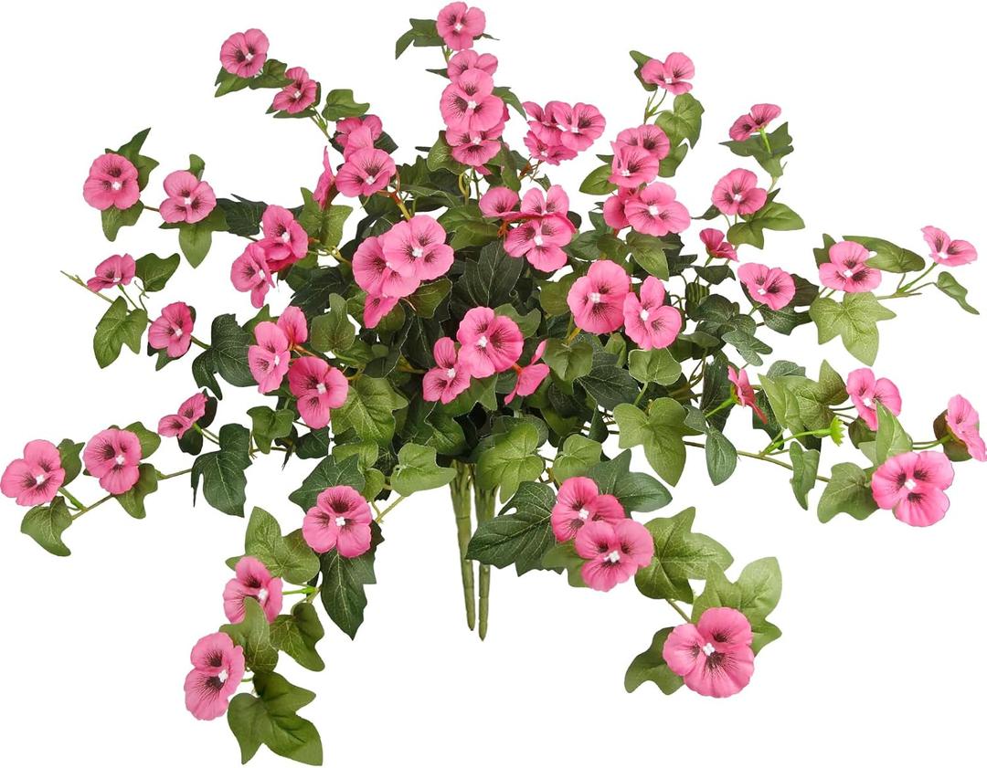 2 Pcs Artificial Fake Flowers for Outdoors Plants Spring Decoration UV Resistant Faux Pansies Greenery Silk Impatiens Flowers for Outside Patio Outdoor Planters Front Porch Window Rose Red