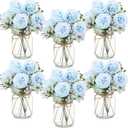 Zeyune 6 Sets Mason Jar Centerpiece Table Decorations, Artificial Peony Baby's Breath Flower Bouquets, Faux Flowers with Vase, Rustic Decor Gifts for Home, Wedding, Holiday (Blue)