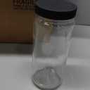 [ 7 Pack ] Glass Juicing Bottles with 2 Straws & 2 Lids w Hole 16 OZ Travel Drinking Jars, Water Cups with Black Airtight Lids, Reusable Tall Mason Jar for Juice, Bubble Tea, Smoothie, Tea, Kombucha