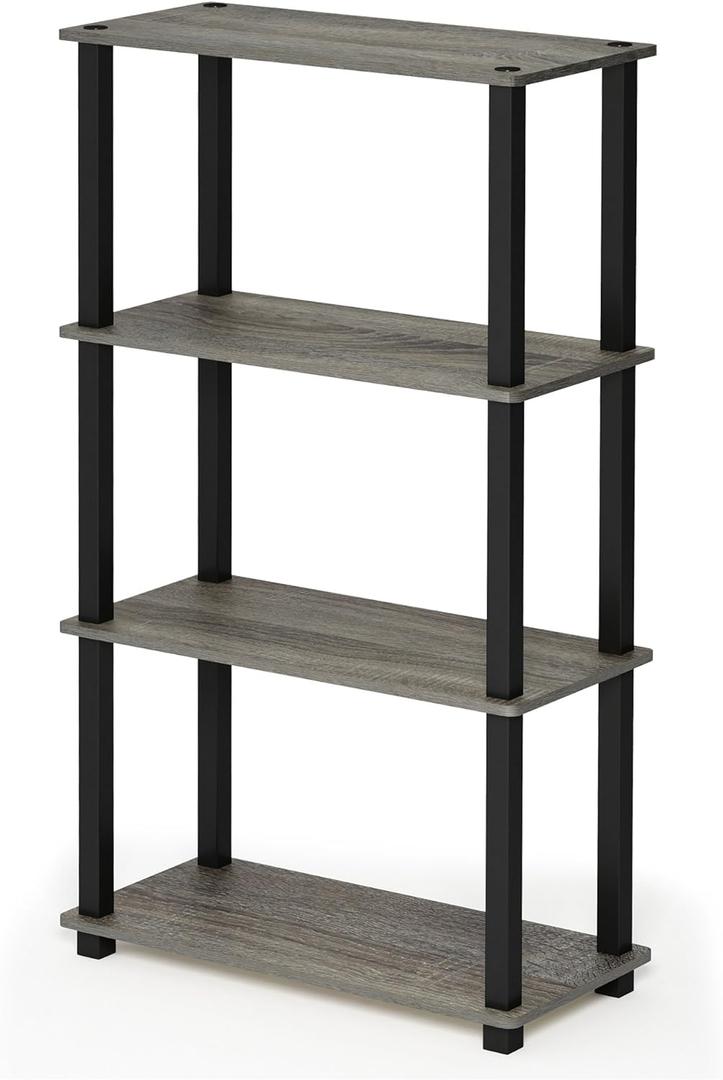 Furinno Turn-N-Tube 4-Tier Multipurpose Shelf Display Rack, Square Tube, French Oak Grey/Black (4-Tier Square Tube)