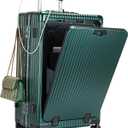 feilario PC Hardside Carry On Luggage, Aluminum Frame, TSA Lock, Cup Holder | USB port, phone holder and spinner wheels keep essentials reachable for airport and business trips (A-Forest Green (zipperless closure) 22.5")