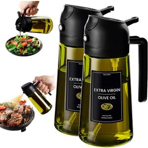 CXINYI - 16oz/470ml Olive Oil Dispenser for Kitchen with Stickers - 2 in 1 Olive Oil Sprayer for Cooking, Air Fryer, and Salad, 2 Black (Light-Proof Kitchen Gadget)