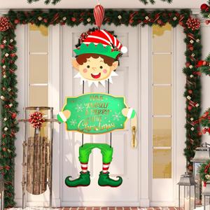 Elf Boys Hanging Sign with Lights - Christmas Decorations Hanging Sign - Wooden Door Sign with Light - Merry Christmas Wall Decor Indoor/Outdoor Xmas Decor Ornament for Home, Classroom, Office