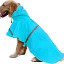 NACOCO Large Dog Raincoat Adjustable Pet Water Proof Clothes Lightweight Rain Jacket Poncho Hoodies with Strip Reflective (M, Lake Blue)
