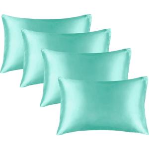 2 x BEDELITE Satin Pillowcase for Hair and Skin, Super Soft Similar to Silk Pillow Cases 4 Pack with Envelope Closure, Cooling Pillowcases for Women Men (20"x36" King Size, Turquoise)