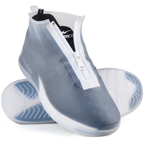 Waterproof Shoe Covers Slip-Resistant Overshoes Latest Model for Men Women, Reusable Rain Boots for Outdoor, Cycling, Hiking, Work (Transparent, L (Women 8-10.5, Men 7-10))
