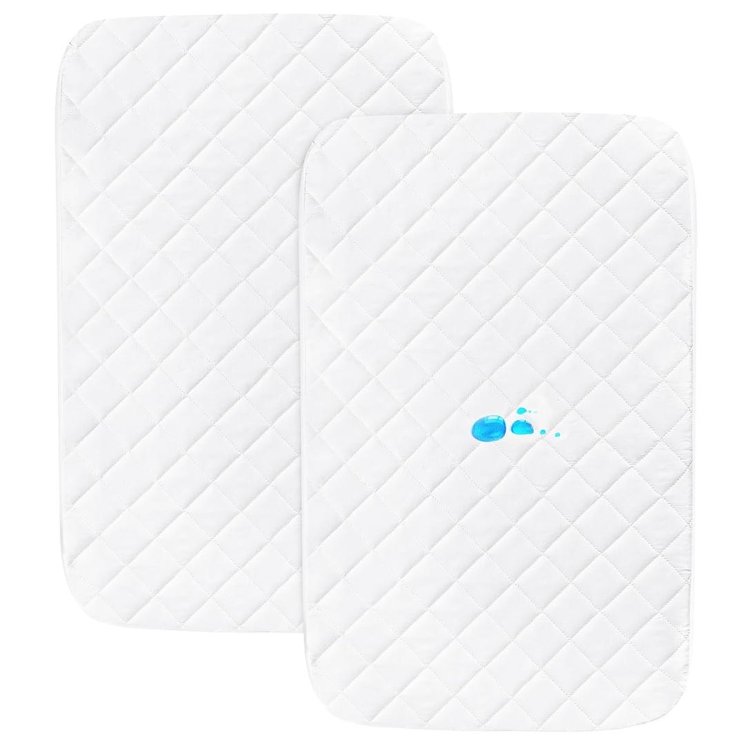 Bassinet Mattress Pad Cover Fit for Graco Travel Lite Crib/Guava Lotus/Maxi-COSI Swift Lightweight Portable, Waterproof Bassinet Mattress Protector Quilted (20" x 28") 2 Pack (White)