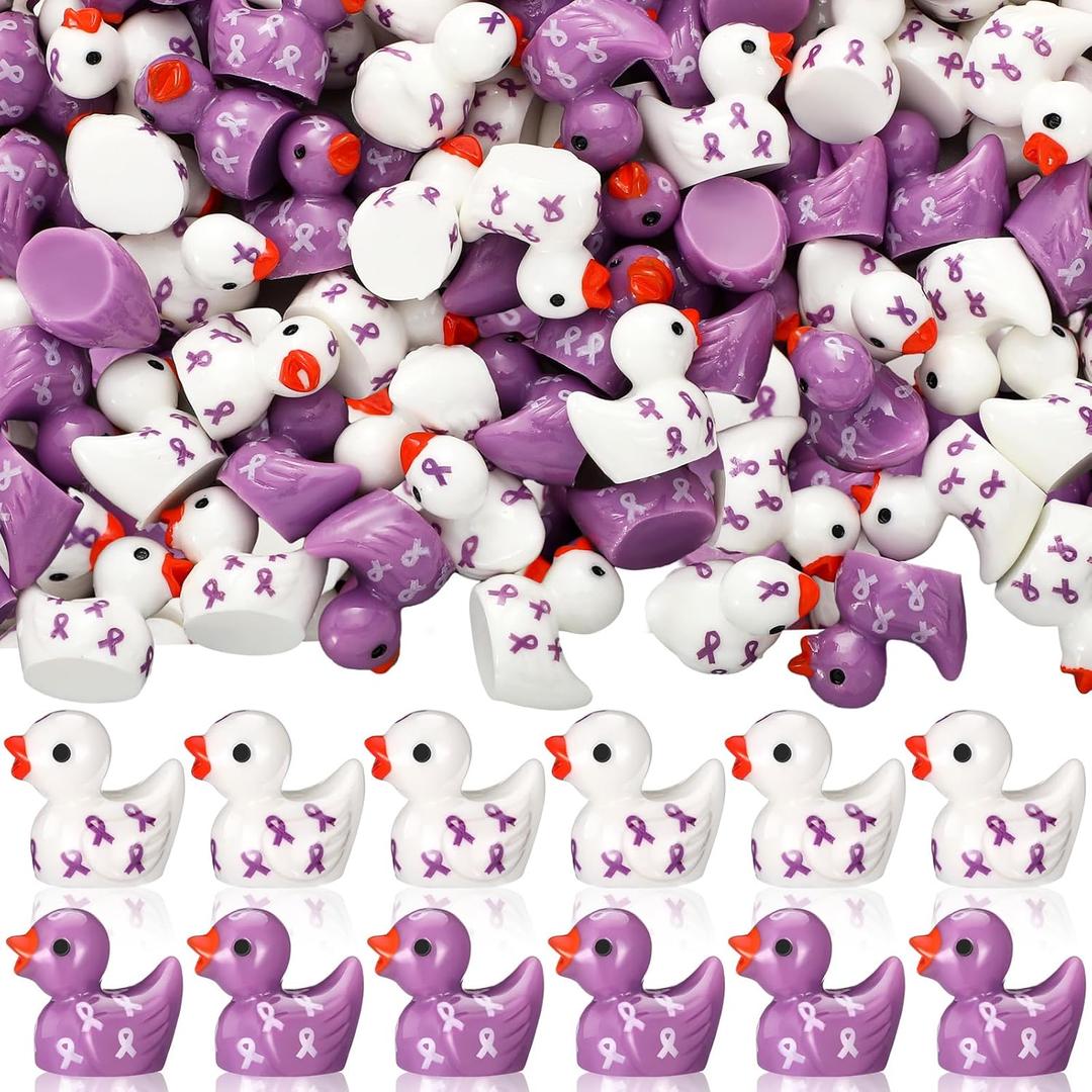 Foilswirl 200 Pcs Purple Ribbon Resin Ducks Bulk Domestic Violence Awareness Ducks Overdose Alzheimers Pancreatic Cancer Awareness Item for Public Charity Activities Supplies Event