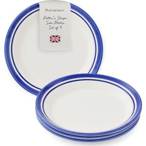 Portmeirion Potter's Stripe Salad Plate (Set of 4) - 8" Earthenware Plates with Classic Striped Rim - Microwave, Dishwasher, Freezer, Oven Safe - Ideal Modern Dinnerware Set (Blue Stripe)