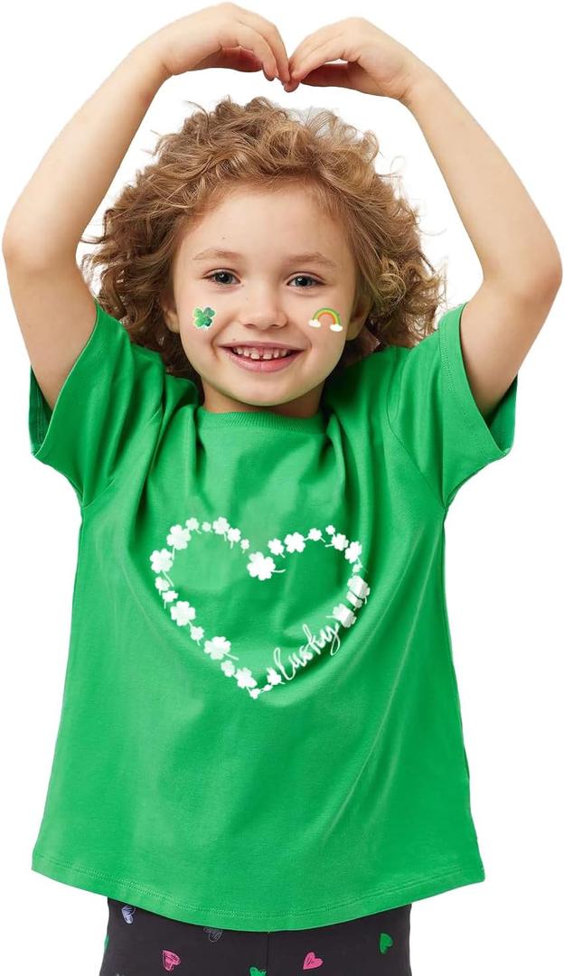 Kids St. Patrick's Day Shirt 2-7 Years Old Toddler Boys Girls Lucky Clover Tops Irish T-Shirts Shamrock Tee Outfits (Green)