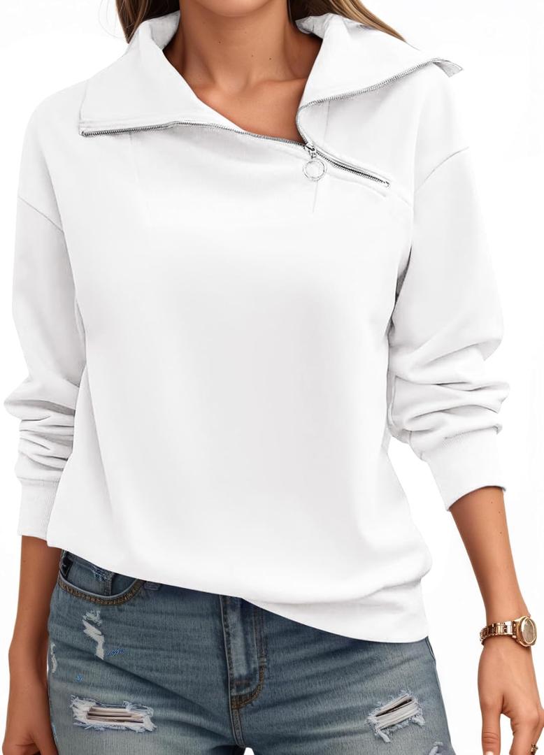 Womens Zipper Sweatshirt Turtleneck Long Sleeve Pullover Casual Loose Sweatshirts Top T Shirts (L)