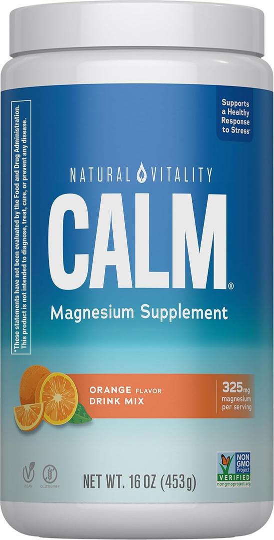 Natural Vitality Calm, Magnesium Citrate Supplement, Anti-Stress Drink Mix Powder, Gluten Free, Vegan, & Non-GMO, Orange, 16 oz (EXP 05/31/28)