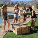 GoSports Giant Wooden Stacking Game - Stacks Up to 5 ft - Choose Brown Wood Stain, Gray, Natural, Stars & Stripes, or Tropical Hardwood - Toppling Tower, Large