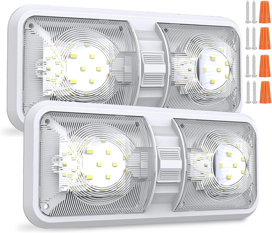 HAISTYLE RV LED Ceiling Double Dome Light Fixture with ON/Off Switch Interior Lighting for Car/RV/Trailer/Camper/Boat DC 11-18V Natural White (2PCS/ Double Dome)